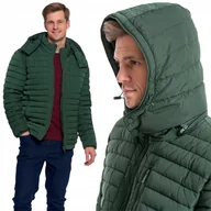 Kurtki męskie - KURTKA MĘSKA PIKOWANA LEKKO OCIEPLANA Z PODSZEWKĄ ODPINANY KAPTUR MORAJ 2XL GREEN - miniaturka - grafika 1