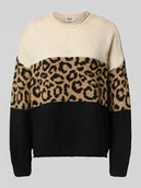 Swetry damskie - Sweter z dzianiny o kroju regular fit ze zrolowanym okrągłym dekoltem model ‘JADE’ - miniaturka - grafika 1