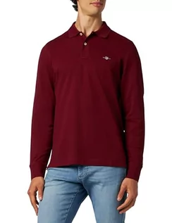 Koszulki męskie - GANT Męska koszulka polo Reg Shield Ls Pique Rugger, Plumped Red, 4XL - grafika 1