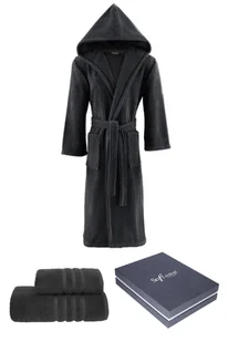 Unisex szlafrok STRIPE + ręczniki + pudełko XL + ręczniki + pudełko Antracyt - Szlafroki męskie - miniaturka - grafika 1