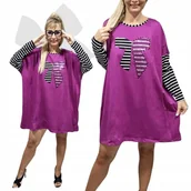 Bluzki damskie - LUŹNA TUNIKA kokarda rękawy paski BAWEŁNA sukienka cyrkonie 50 52 5XL 3181 - miniaturka - grafika 1