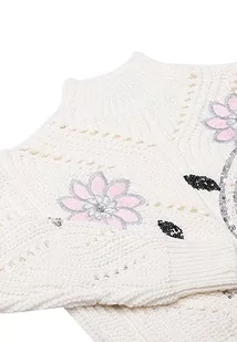 faina Damski sweter z dzianiny z nieregularnymi otworami i cekinowymi kwiatami Wełna BIAŁA rozmiar XS/S, biały (wollweiss), XL - Swetry damskie - miniaturka - grafika 1