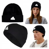 Czapki damskie - Czapka adidas Czarna Beanie 54-56cm Grubsza Dzianina Wywinięty Mankiet Logo - miniaturka - grafika 1
