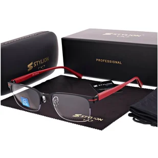Męskie okulary zerówki Blue Light+Antyrefleks STL281 czarny/czerwony - Okulary korekcyjne, oprawki, szkła - miniaturka - grafika 1