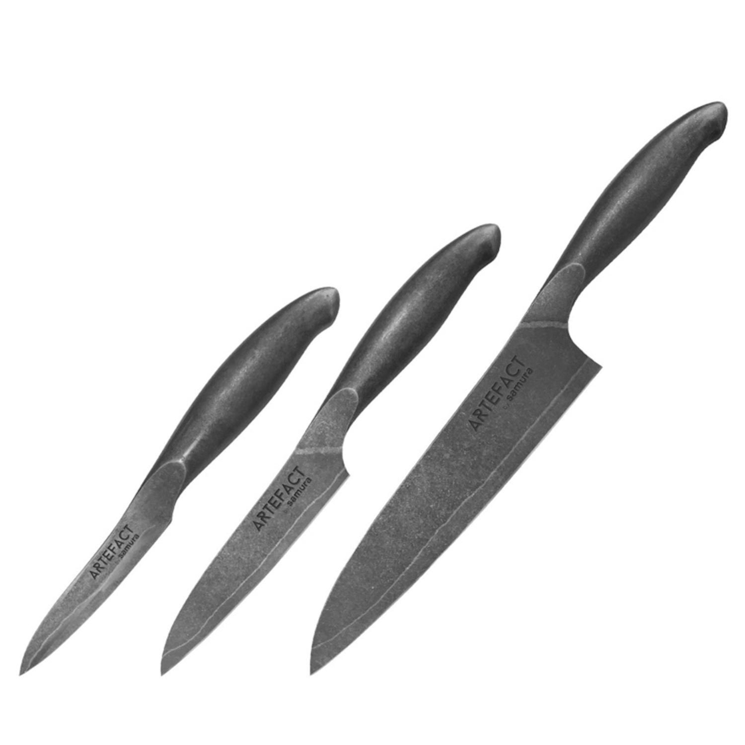 Zestaw noży kuchennych Samura Artefact z 3 nożami (nóż do warzyw, nóż kuchenny i nóż szefa kuchni) AUS-10 Japan 59 HRC