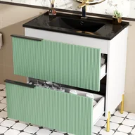 Szafki łazienkowe - Szafka łazienkowa z umywalką ceramiczną i 2 szufladami w kolorze zielonym i białym (bez kranu) - miniaturka - grafika 1