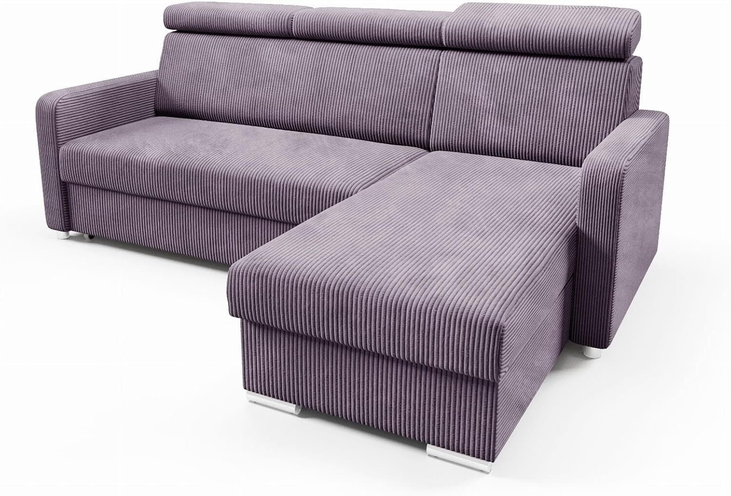 LIKMA Narożnik 213 cm Jasny Fiolet Rozkładany MAKO Kształt L z Funkcją Spania (190x125 cm) i Pojemnikiem na Pościel Sofa z Regulowanymi Zagłówkami