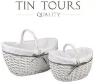 Kosze wiklinowe - KOMPLET 2 BIAŁYCH KOSZY WIKLINOWYCH Z UCHWYTEM - miniaturka - grafika 1