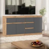 Komody - Komoda Z 5 Szufladami Do Sypialni Szafka 160cm Dąb Wotan Szary Mat Salon - miniaturka - grafika 1