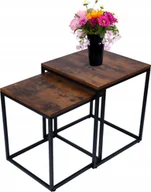 Ławy i stoliki kawowe - Nowoczesne stoliki kawowe kwadratowe zestaw 2w1 loft industrial ława stół stolik dąb antyczny - miniaturka - grafika 1