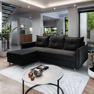 Pościel - Masseno Narożnik PISAN R-S z funkcją spania i pojemnikiem na pościel Kształt L, Rozkładana sofa, Rogówka - Czarny, KRONOS 07 - miniaturka - grafika 1