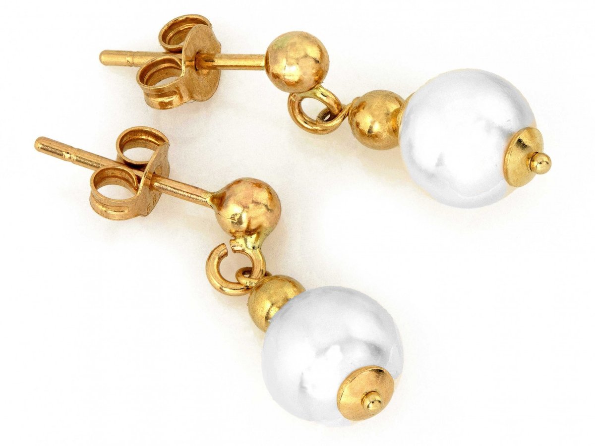 Kolczyki złote 585 delikatne wiszące na sztyfcie z perłą 1.65g