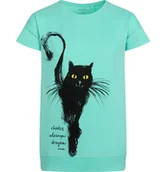 Bluzki dla dziewczynek - Tunika z krótkim rękawem dla dziewczynki, z kotem, zielona 3-8 lat - miniaturka - grafika 1