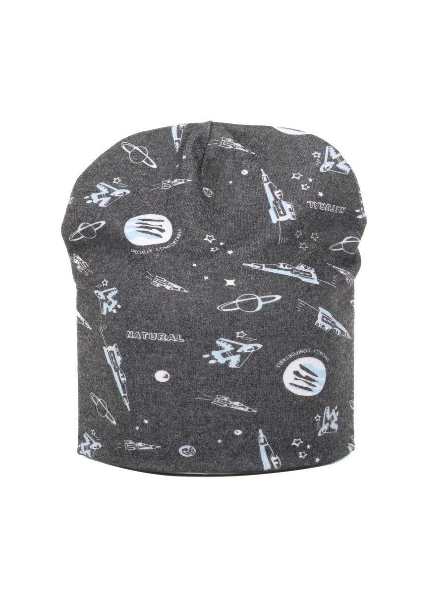 Chłopięca czapka bawełniana w kosmos szara Be Snazzy r.52/54