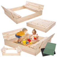 Place zabaw - Piaskownica drewniana 120x120 z ławeczkami AGRO PLANDEKA pokrywa oparcie - miniaturka - grafika 1