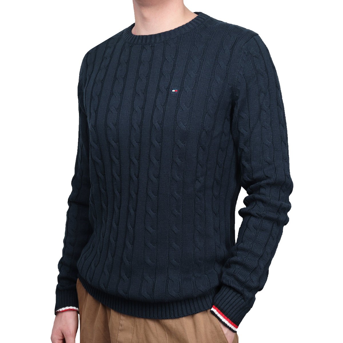 Sweter Tommy Hilfiger premium bawełna CABLE KNIT CREW NECKMW0MW13382002 S