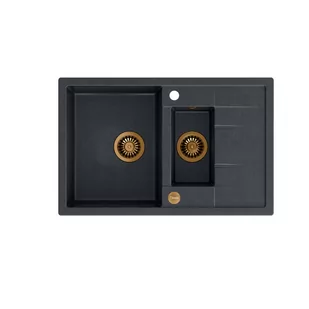QUADRON MORGAN 156 czarny metalik + odpływ miedziany PVD (HB8224U8-C1) HB8224U8-C1 - Zlewozmywaki - miniaturka - grafika 1