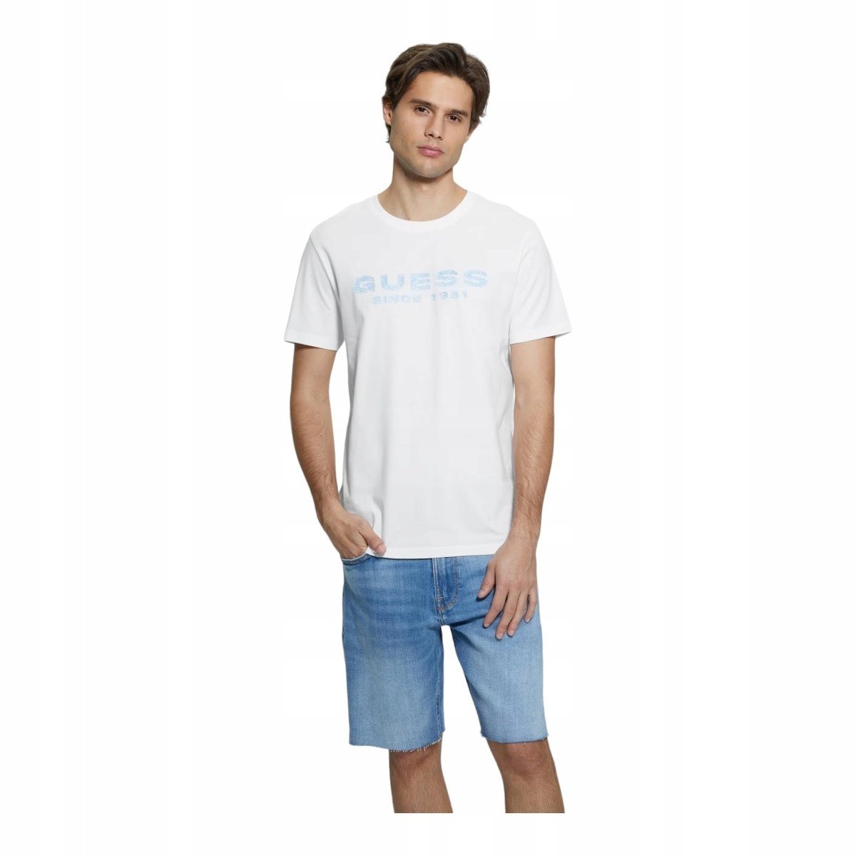 Guess Koszulka Męska T-Shirt Ss Cn Guess Logo Tee Biała R.M