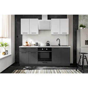 Zestaw mebli kuchennych Frida 5 el. 220 cm kolor biały/grafitowy matowy - Meble kuchenne Zestaw mebli kuchennych Frida 5 el. 220 cm kolor biały/grafitowy matowy - Meble kuchenne - miniaturka - grafika 1