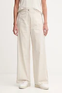 Spodnie sportowe damskie - Calvin Klein Jeans spodnie bawełniane damskie kolor beżowy szerokie high waist LV044D612G - miniaturka - grafika 1