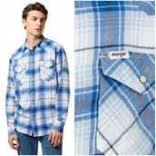 Koszule damskie - Wrangler WESTERN SHIRT Light Blue koszula bawełniana męska w kratę S - miniaturka - grafika 1