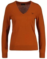 Swetry damskie - GANT Damski sweter MD. Extrafine Lambswool z dekoltem w serek, złoty pomarańczowy, L - miniaturka - grafika 1