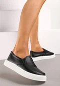 Trampki damskie - Czarne Klasyczne Wsuwane Tenisówki na Platformie Sriadne - Renee - miniaturka - grafika 1