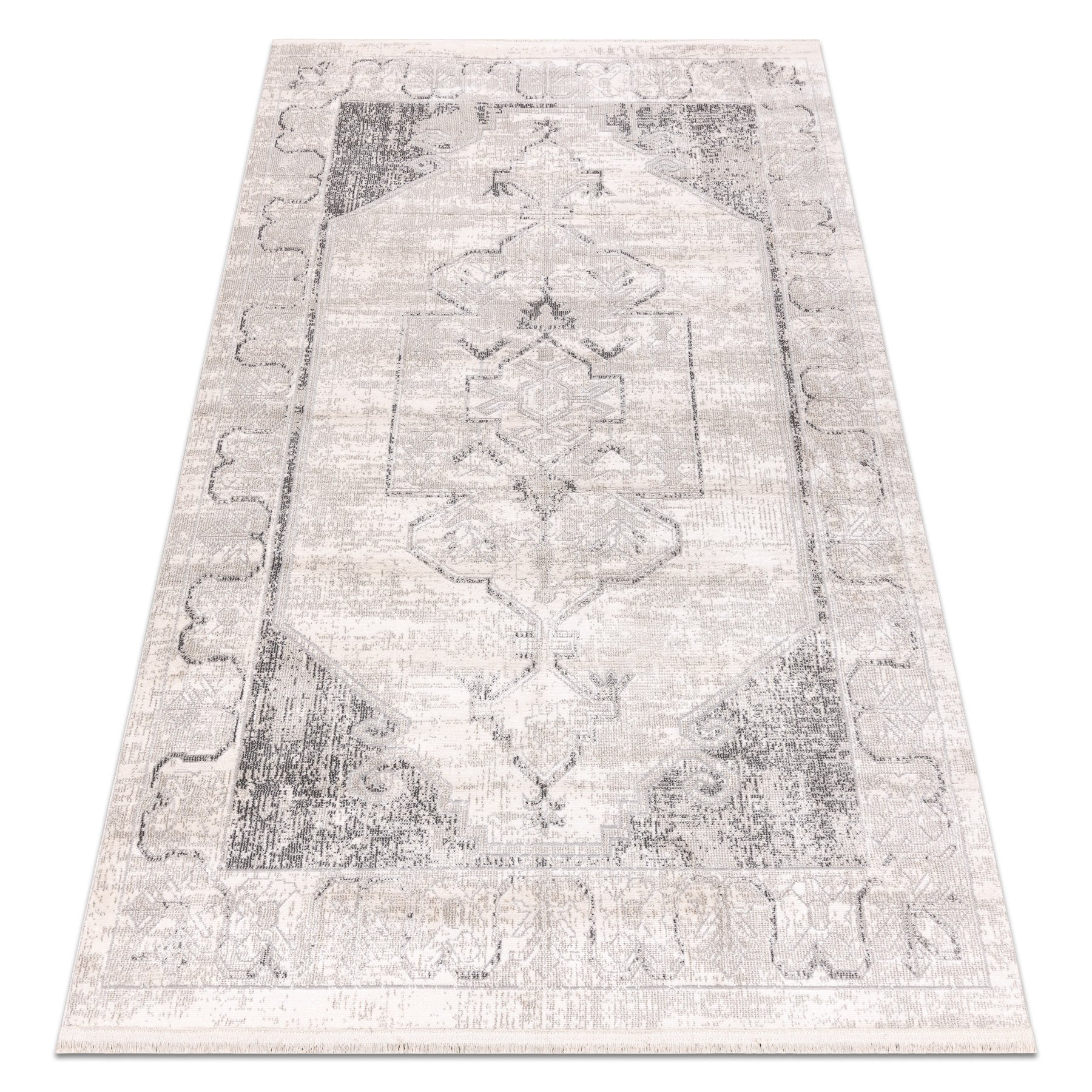 Dywan DISTIN 0107B / jasno / biały nowoczesny - Ornament, ramka, vintage, frędzle szary 140x190 cm