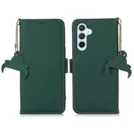 Portfele - Do Samsung Galaxy A56 5G Portfel Etui Anti-Drop Etui na telefon z prawdziwej skóry bydlęcej Blokowanie RFID Zielony - miniaturka - grafika 1