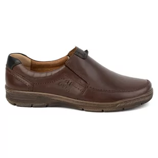 Buty męskie skórzane casual wsuwane 58KAM licowe brązowe - KAMPOL - Półbuty męskie - miniaturka - grafika 1