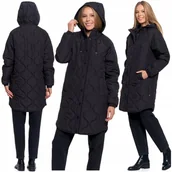 Kurtki damskie - Kurtka Damska Przejściowa Długa Pikowany Płaszcz z Kapturem Jesień MORAJ S - miniaturka - grafika 1