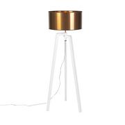 Lampy stojące - QAZQA Lampa podłogowa trójnóg biała klosz miedź 50cm - Puros - miniaturka - grafika 1