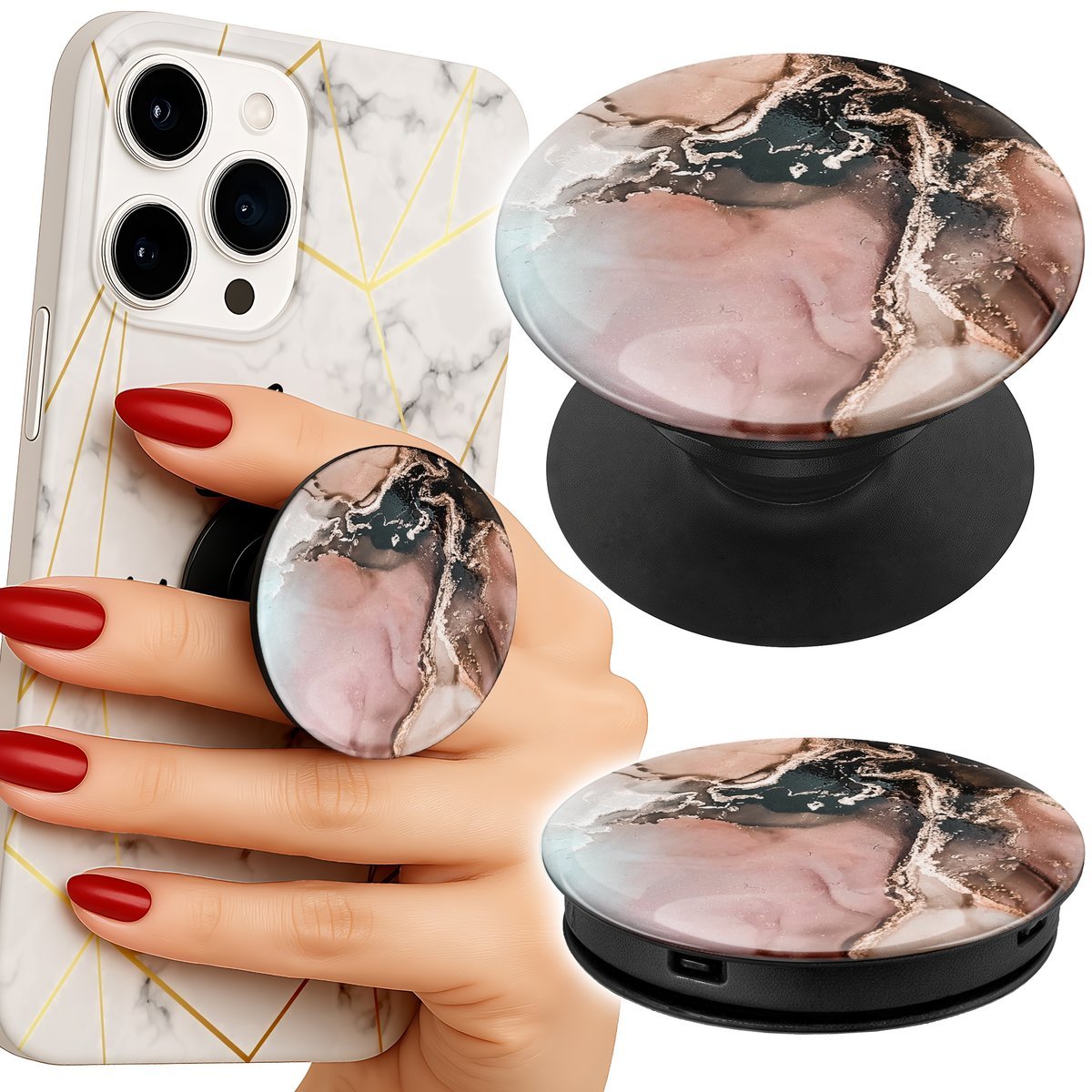 Uchwyt do telefonu Popsocket na palce / stojak - ELEGANCKI MARMUREK MODNY