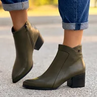 Botki damskie - Oliwkowe ze skóry eko botki damskie na obcasie Sergio Leone Bt633 - miniaturka - grafika 1