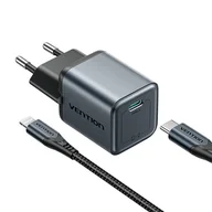 Ładowarki do telefonów - Ładowarka GaN Vention USB-C 20W + Kabel USB-C-L 1m (Szara) - miniaturka - grafika 1