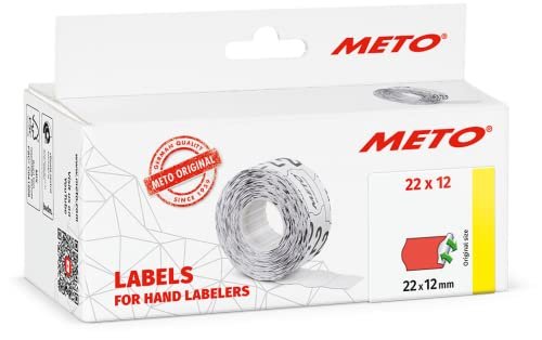 Oryginalne etykiety cenowe Meto 9506156 (22 x 12 mm, 1-wiersz, 6000 sztuk, możliwość odklejania, etykiety cenowe dla Meto, Contact, Sato, Avery, Tovel, Samark itd.) 6 rolek, czerwony fluorescencyjny