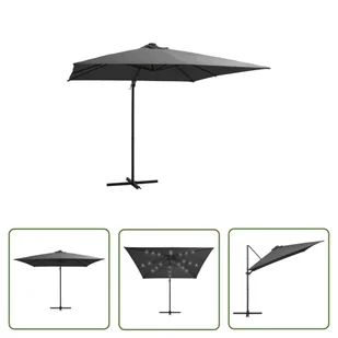 The Living Store Parasol wiszący z LED i stalowym słupkiem - 250x250 cm - antracyt - Parasol Wiszący - Parasole ogrodowe - miniaturka - grafika 1
