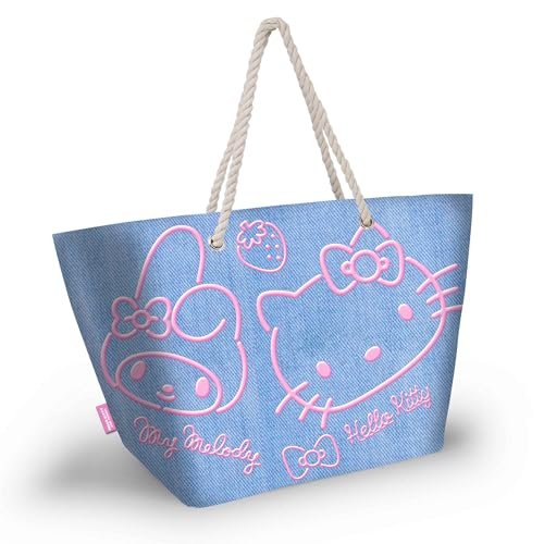 Karactermania Sanrio Hello Kitty Denim-Soleil torba plażowa, niebieska, 52 x 37 cm, Niebieski Hello Kitty, Jeden rozmiar, Soleil torba plażowa Sanrio