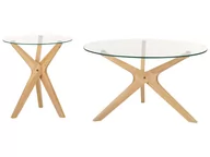 Ławy i stoliki kawowe - Zestaw 2 stolików kawowych szklanych jasne drewno VALLEY - miniaturka - grafika 1