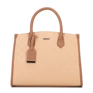 Torebki damskie - Damski kuferek z imitacji skóry w tłoczone logo beżowy - miniaturka - grafika 1