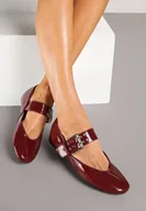 Baleriny - Bordowe Lakierowane Balerinki z Paskiem Zapinanym na Dużą Klamrę Tastia - miniaturka - grafika 1
