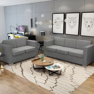 Komplet wypoczynkowy 3+2 jasnoszary materiał - Komplety wypoczynkowe - miniaturka - grafika 1