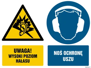 GM026 UWAGA! WYSOKI POZIOM HAŁASU, PN - PŁYTA PCV 1MM; (100X75MM) - Tablice BHP - miniaturka - grafika 1