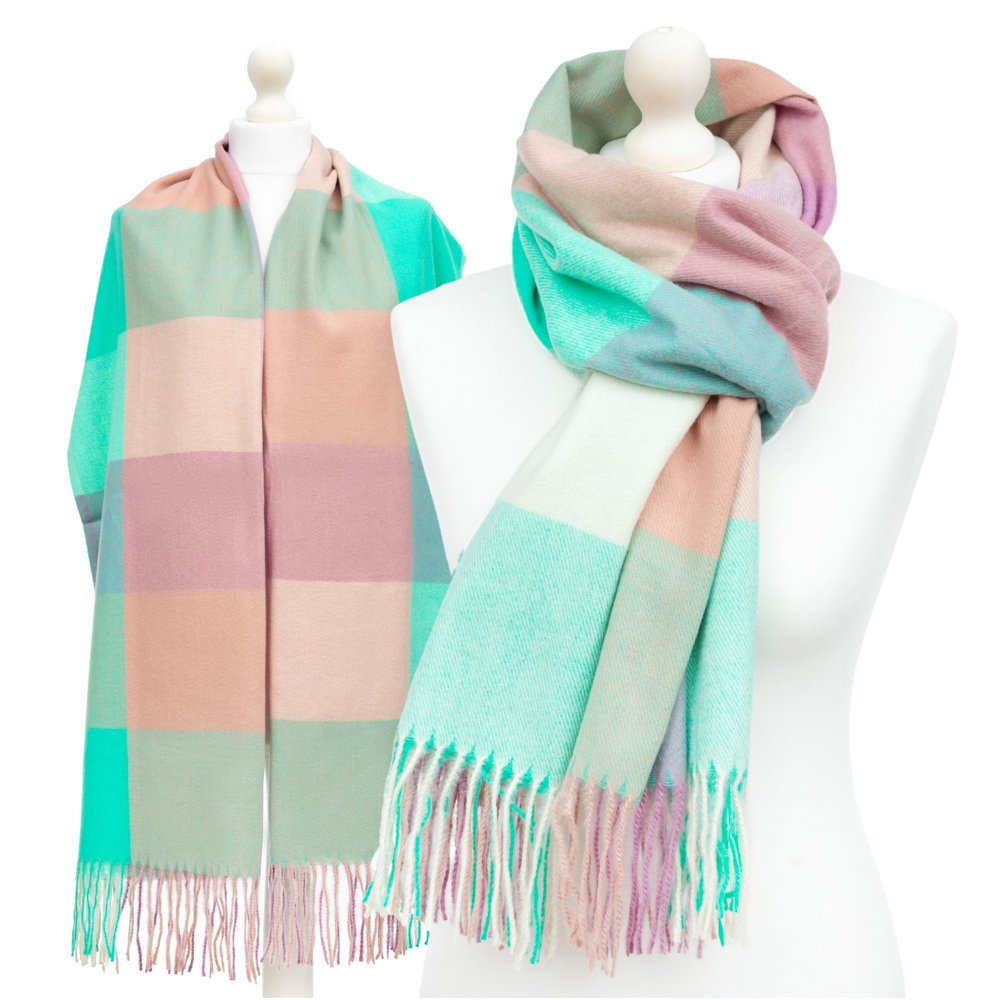 Duży Szal Damski Kaszmirowy Szalik Ciepły Kratka W Kratkę Kaszmir Kolory - Sza-H-9748-11