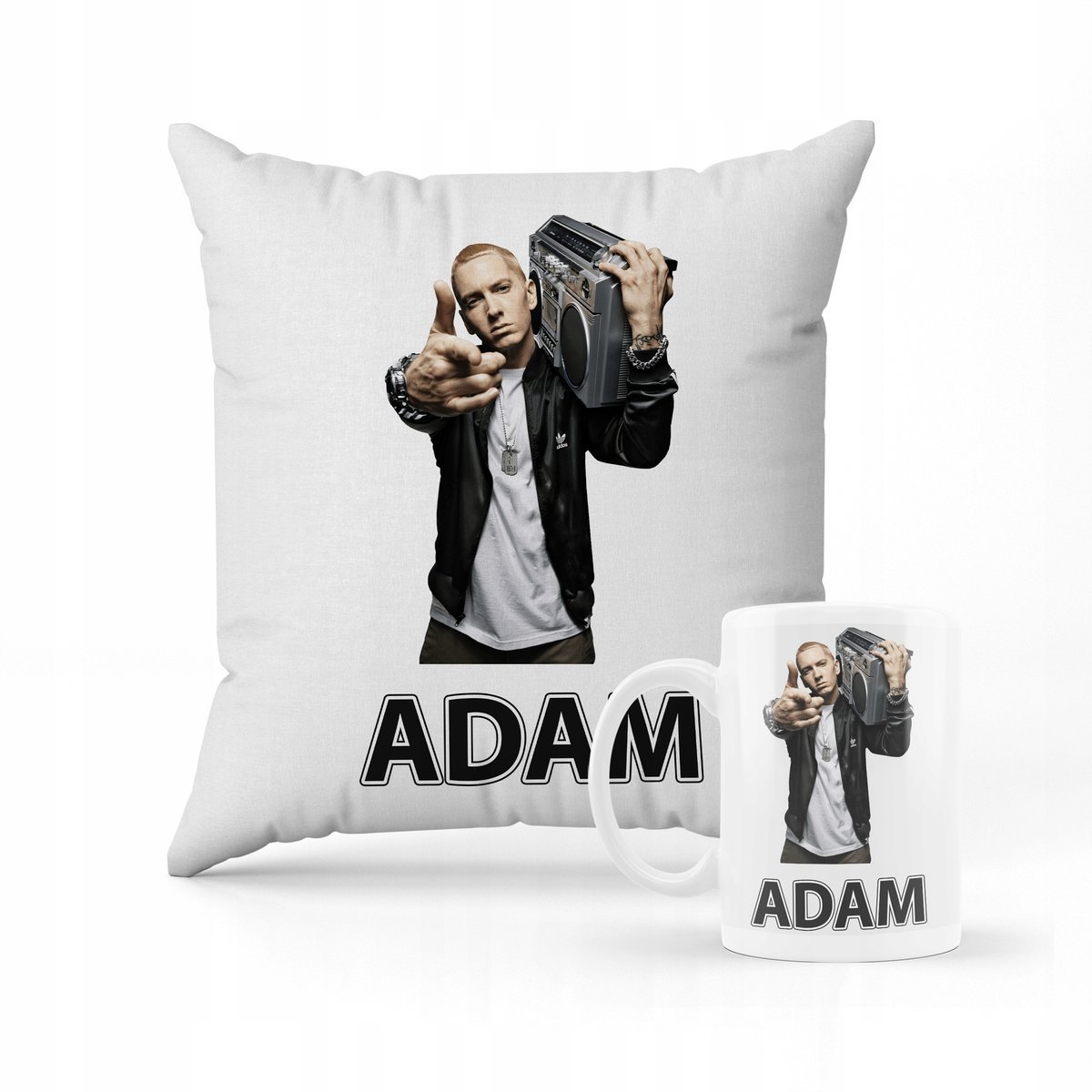 ZESTAW PODUSZKA + KUBEK PREZENT DLA Dziecka EMINEM RAP GOD USA