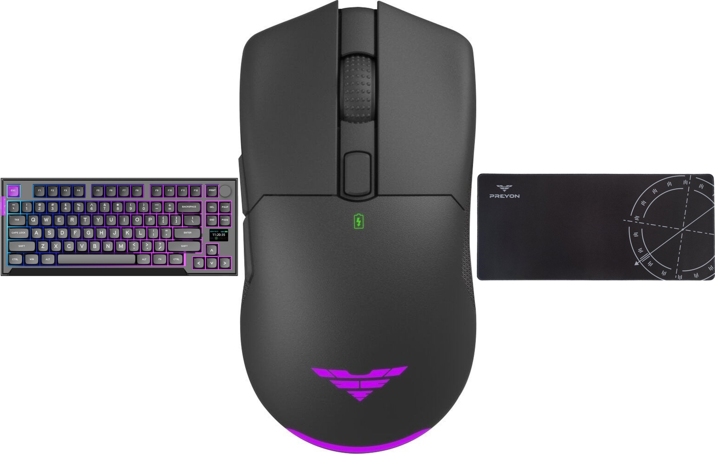 Klawiatura PREYON Klawiatura PREYON SILENT CLAW TKL Brown + Mysz PREYON Owl Wireless + Podkładka PREYON Falcon Speed XL
