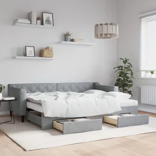 vidaXL Sofa rozsuwana z szufladami, jasnoszara, 80x200 cm, tkanina - Sofy i kanapy - miniaturka - grafika 1