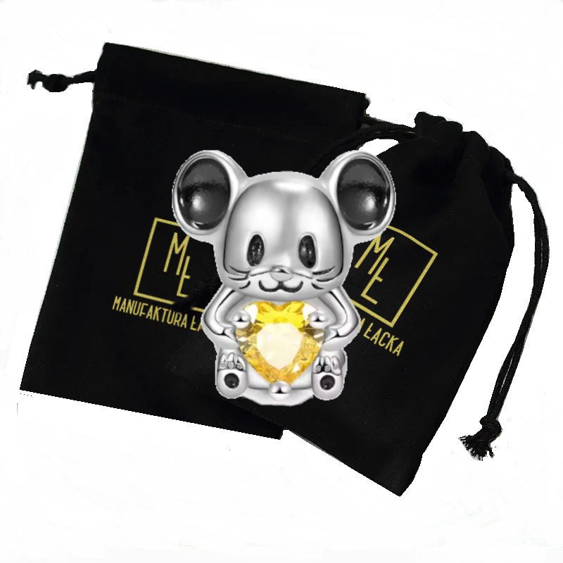 Charms zawieszka myszka serce cyrkonia prezent 925 mysz manufaktura łącka