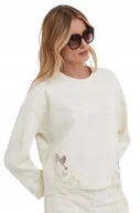 Bluzy damskie - SISLEY BLUZA DAMSKA KREMOWA Z AŻUROWYMI APLIKACJAMI M I1D - miniaturka - grafika 1