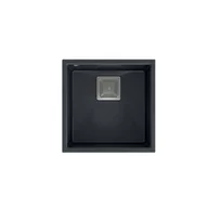 Zlewozmywaki - QUADRON Zlewozmywak granitowy jednokomorowy podwieszany 42 42 22,5 cm DAVID 40 czarny metalik ze stalowym odpływem - miniaturka - grafika 1